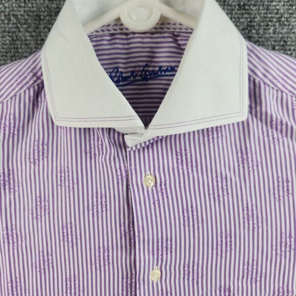 Robert Graham Purple Striped Long Sleeve Button Up Shirt Men 15.5 Medium Paisely - Picture 1 of 16